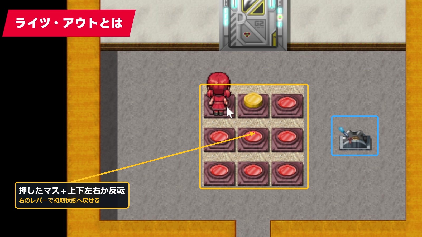 3×3のライツアウトとリセットレバーの完成画面